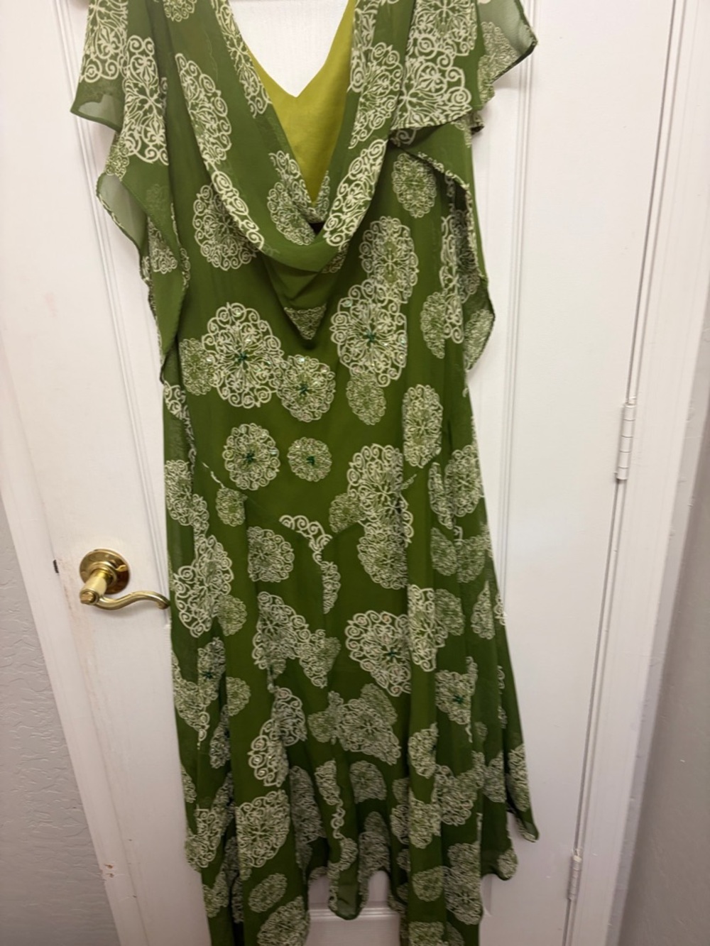 Green Floral Print V-Neck Women's Dress